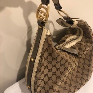 Authentic Gucci Monogrammed Signature Pleated Hobo